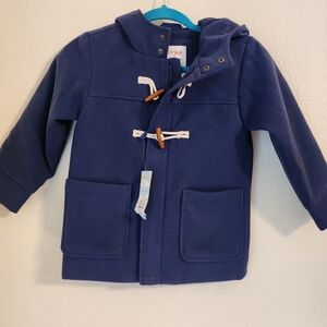 NWT Boys' Faux Wool Jacket - Cat & Jack Navy Blue Size XS Toggle Button Hood